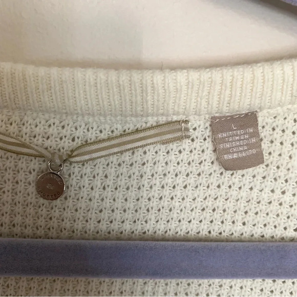 Anthro Knitted & Knotted Cream  Sweater Top 3/4 Sleeve L - Picture 3 of 8
